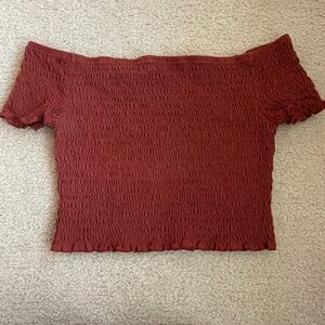 Arizona Jean Company Off-Shoulder Smocked Crop Top - Brick Red